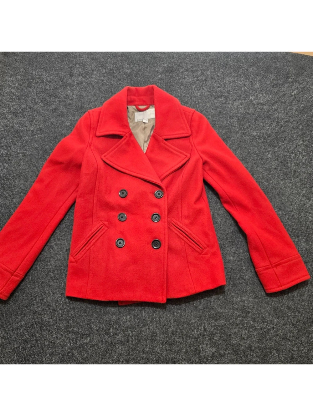 Old Navy Womens XS Red Pea Coat Jacket Double Breasted Winter Wool Blend